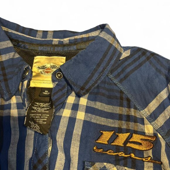 Harley Davidson 115th Anniversary Blue Button up flannel - Picture 3 of 6